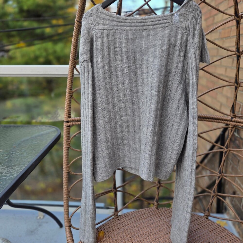 Sarah Pacini Light Gray Ribbed Zip-Front Cardigan Sweater - Picture 4 of 8